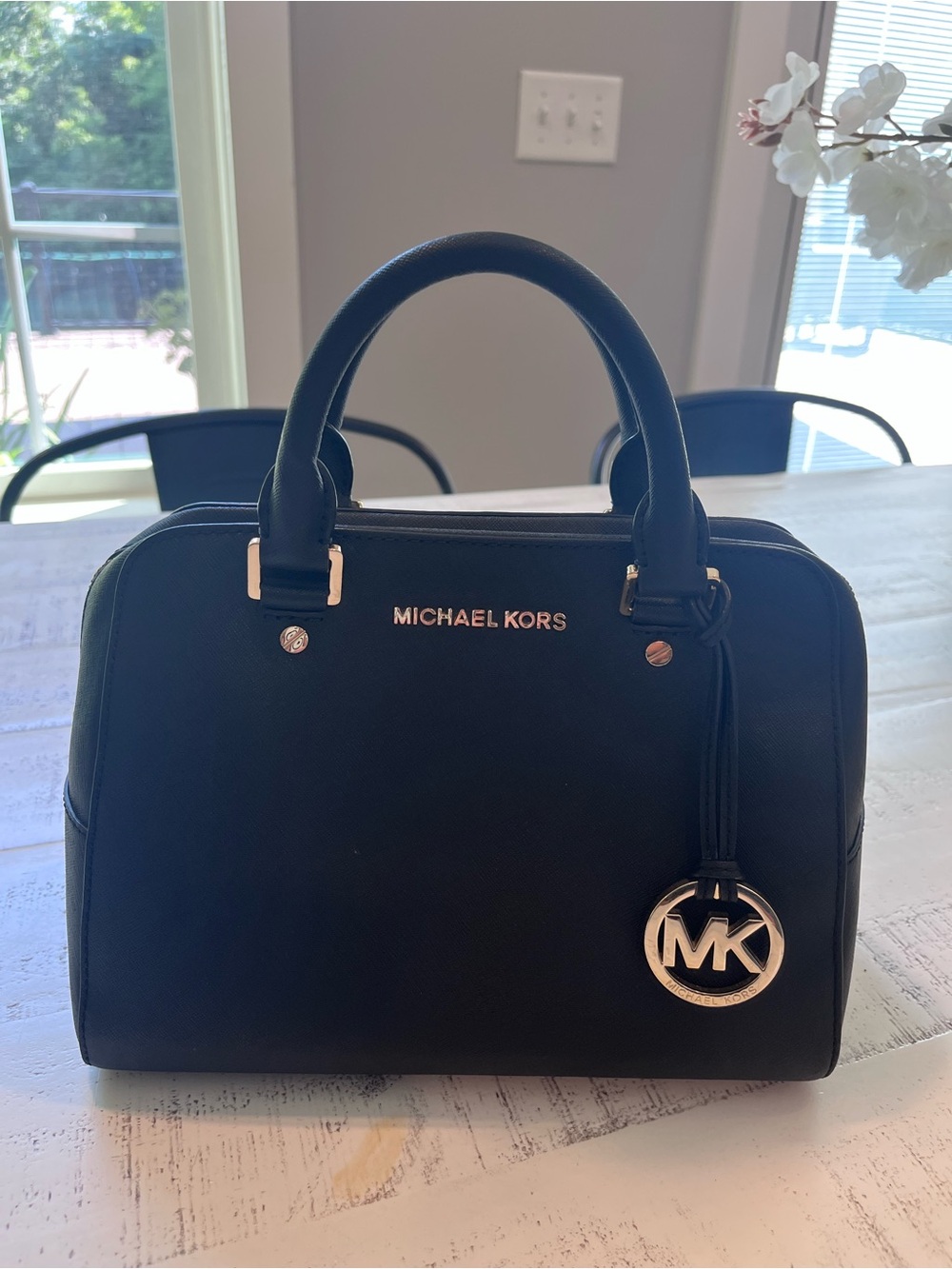 Michael Kors Black Saffiano Satchel Handbag with Gold Hardware & Shoulder Strap